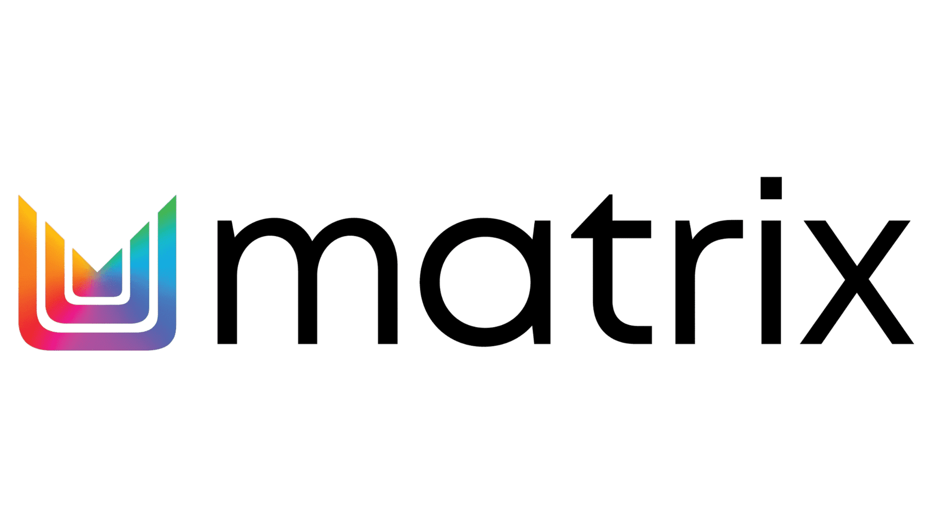 Logo of Matrix with colorful layered pattern and bold black text.